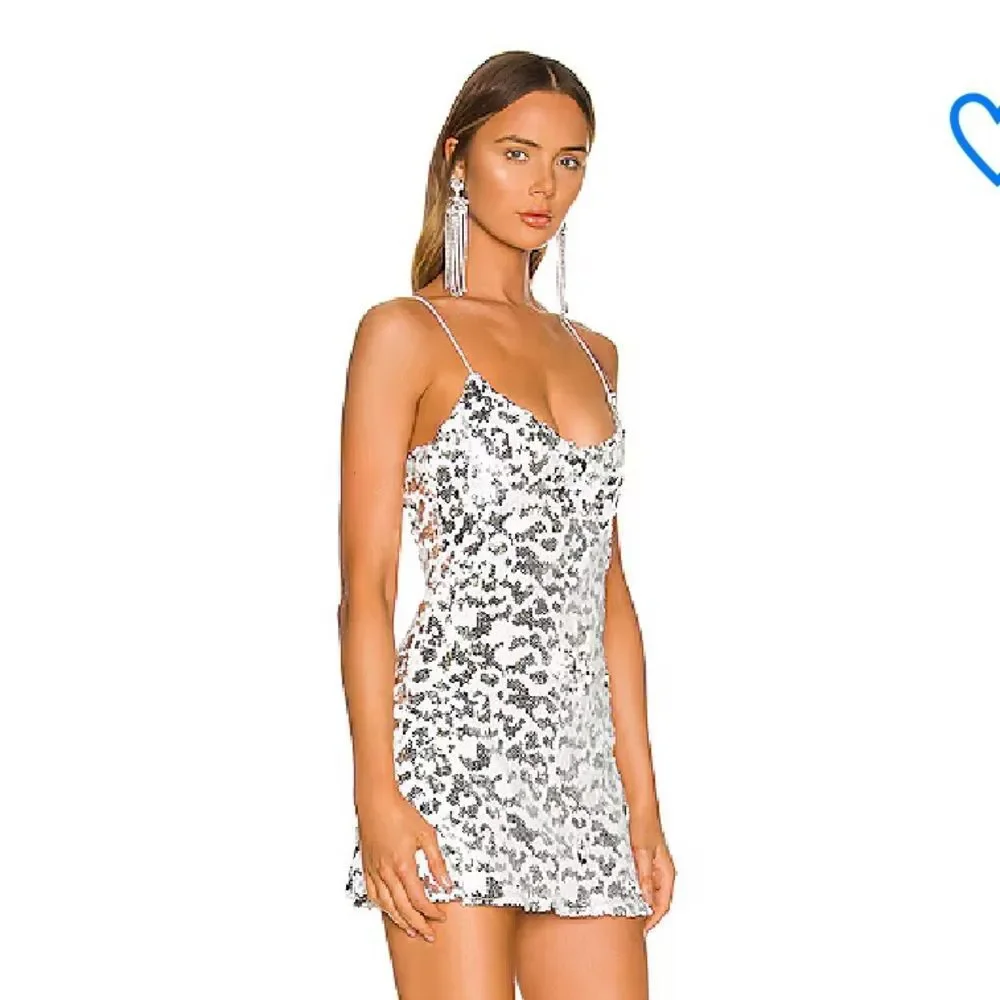 superdown Bryanna Silver Mini Dress sequin print cocktail Revolve S